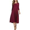 Women's Pleated A-line Midi Dress 45720 Sleeve Crew Neck Swing Dress Summer Beach Vacation Flowy