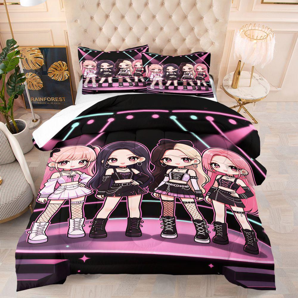 Neon Stage Cartoon Girls Print Comforter Set Quilt Bedding Set Pillowcase Pop Style Bedroom Bedding Decor