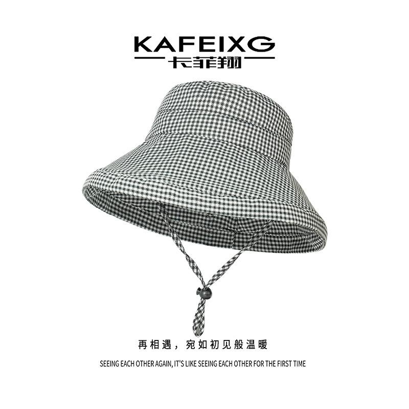 Fashionable Bucket Checkered Hat For Women Adjustable Size Uv Protection Cap Summer