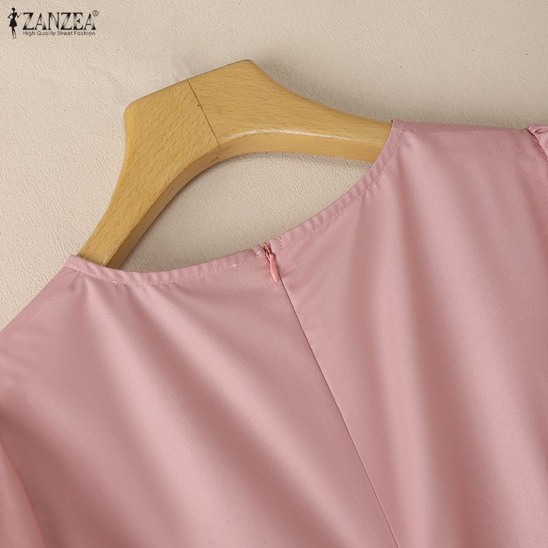 ZANZEA Women Casual Round Neck Summer Short Sleeve Print Dress