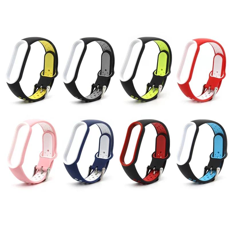 For Xiaomi Mi Band 5 4 3 6 Strap Double Color Silicone Wristband Bracelet Replacement For Xiaomi Band 4 MiBand 3 5 6 Band Straps