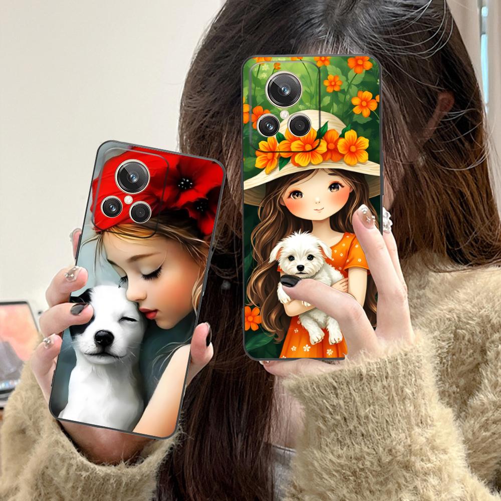 Girl Dog Puppy Matte TPU Mobile Phone Case for Realme GT 8 Neo Pro C75 73 71 C67 65 C55 53 C35 31 C20 15 Colorful Cover