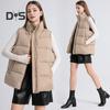 Women Winter Waistcoat Stand Collar Thick Sleeveless Padded Outerwear with Pockets Zipper Closure Mid Length Outdoor Coat
