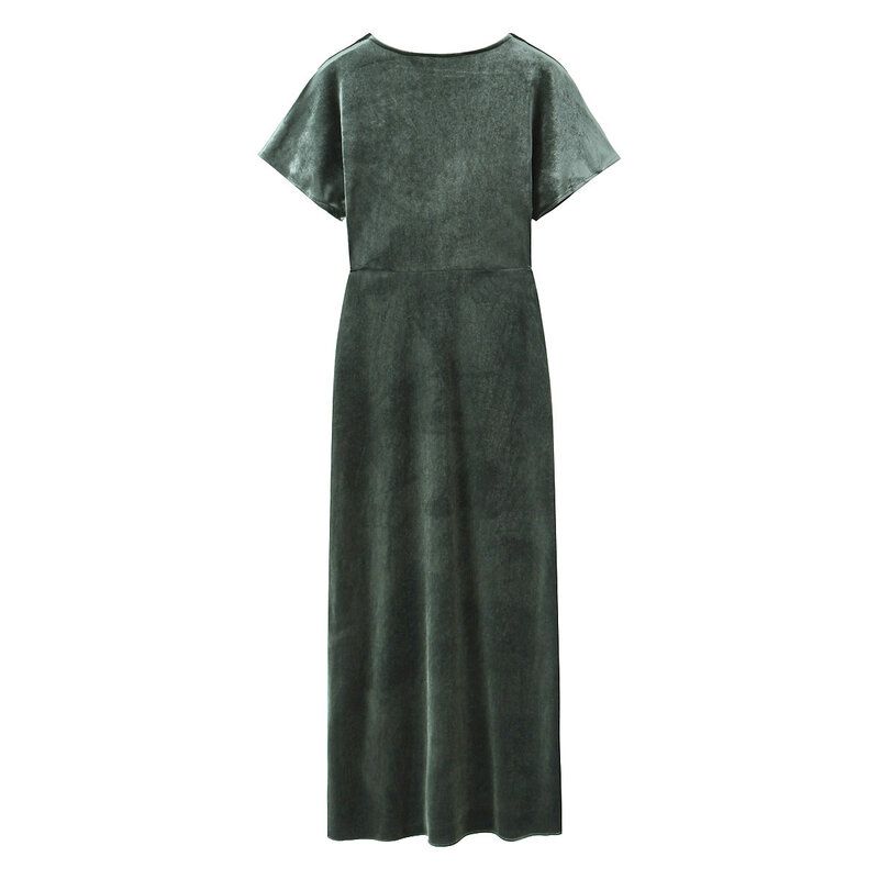 Fashion Style 2024 Fall and Winter New Women's Velvet Elegance Short Sleeve and Long Pattern Midi Skirt Dress 9371617