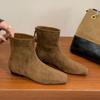 2025 New Round Head Thick High Heel Low Tube Suede Thin Knight Fashion Women's Pile Martin Boots