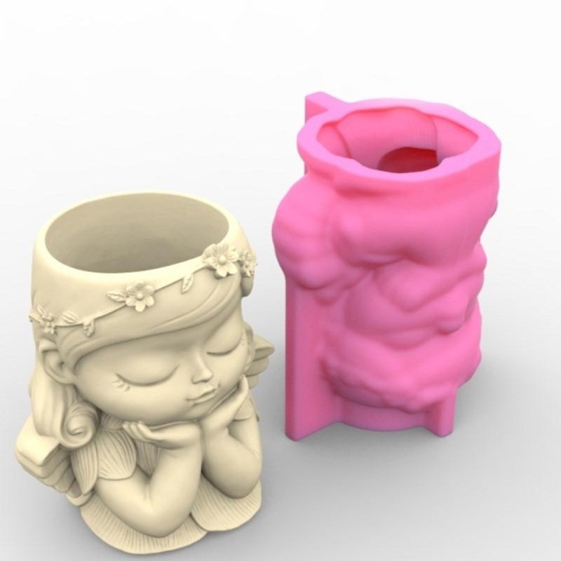 Cute Girl Pen Holder Silicone Mold Table Ornament Succulent Planter Flowerpot Molds Epoxy Resin Mold  Plaster Making