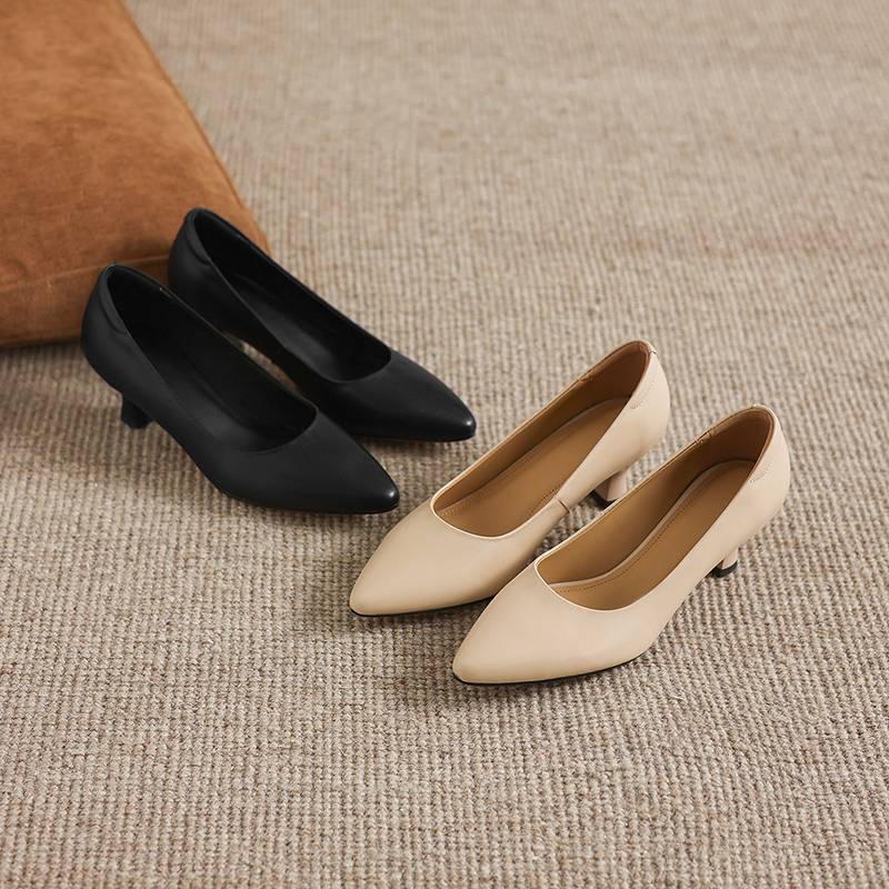 Krazing Pot Genuine Leather Round Toe Thin Heels Summer Shoes Solid Big Size 42 Shallow Decoration Women Shallow Pumps