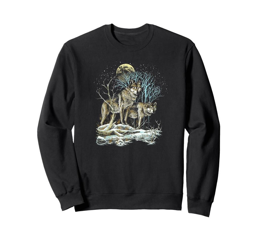 Trendy Classic Centered Wolf Duo Sweatshirt