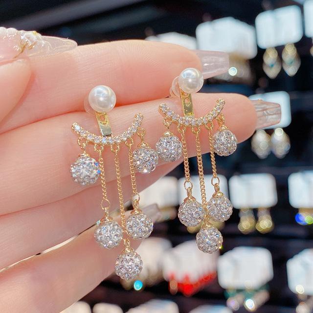 Shining Crystal Ball Tassel Dangle Earrings for Women Wedding Party Dangle Earrings Statement Brand Jewelry Gold Plated