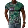 Summer Round Neck 3D Circuit Board Print T-shirts Fashionable Casual Short Sleeved Men's T-shirts