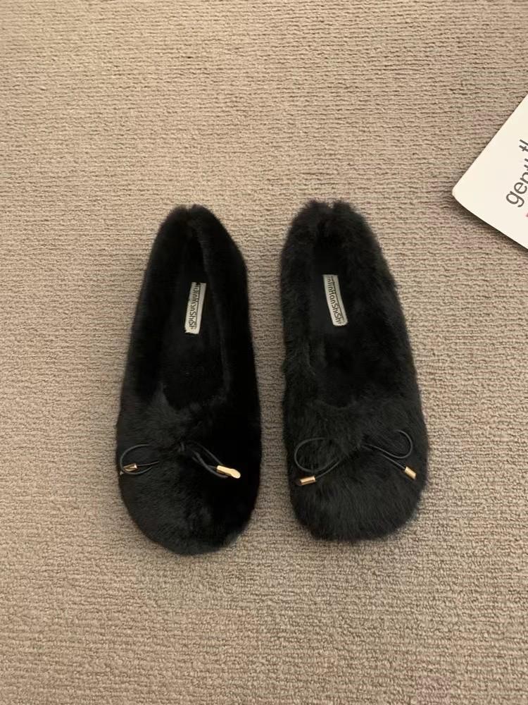 Gentle Fairy Wind Fluffy Shoes Female Outer Wear 2025 Autumn and Winter New Korean Version Soft-soled Cotton Shoes Flat-soled Velvet Doudou Shoes