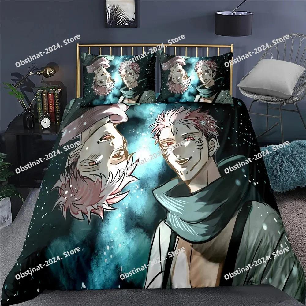 Jujutsu Kaisen Bedding Set Japan Anime Printed Bed Set With Pillowcase Bed Duvet Cover Soft Single Double Queen Super King Size