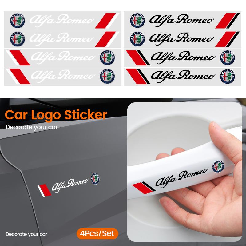 EOMY5 4P/Set Car Door Sticker Scratches Resistant Cover Auto Handle Stickers Emblem For Alfa Romeo 159 Giulietta Giulia 147 156 Mito
