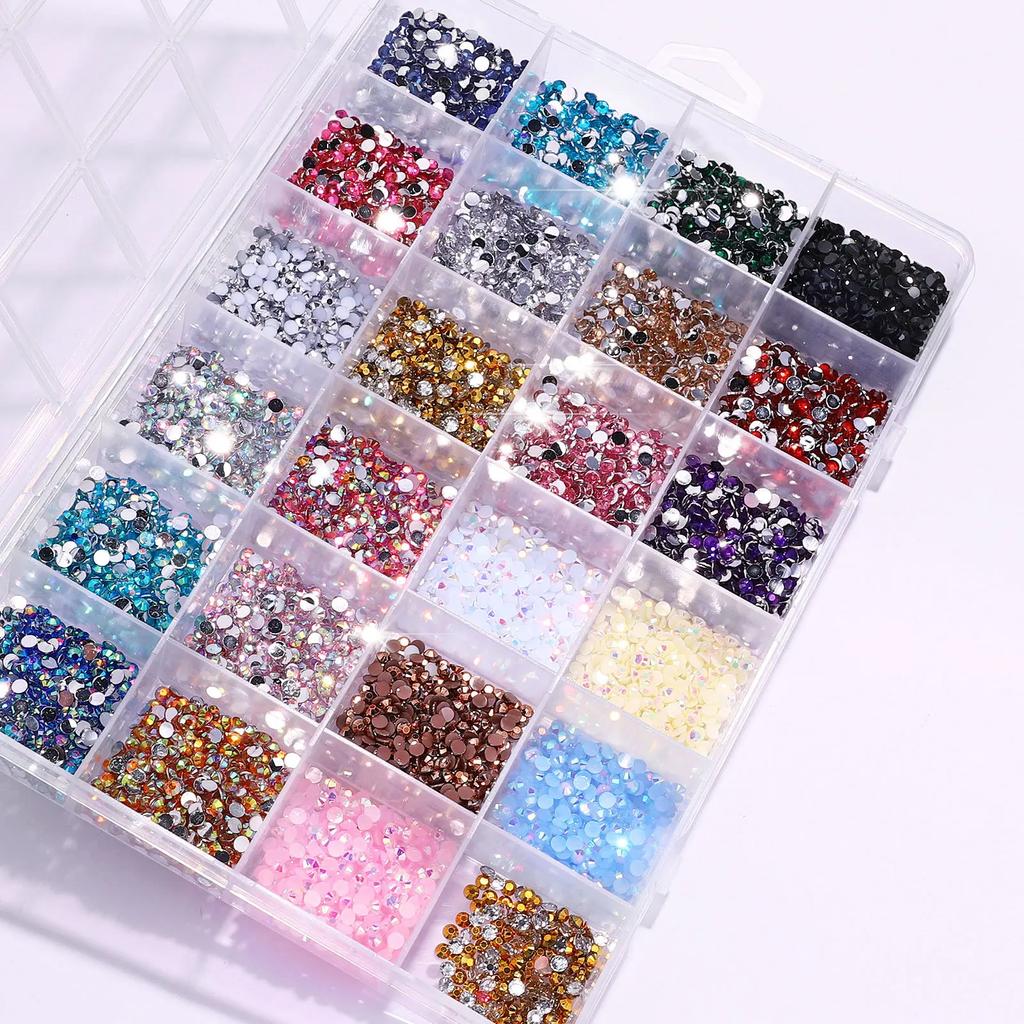 3500 Pcs/Box Round Resin Flat Bottom Glitter Rhinestones Kit DIY 3D Nail Art Decoration Gems Accessories