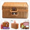 Retro Handwoven Storage Box Travel Picnic Suitcase Imitation Rattan Woven Storage Home Sundries Organizer Basket Decorative Prop