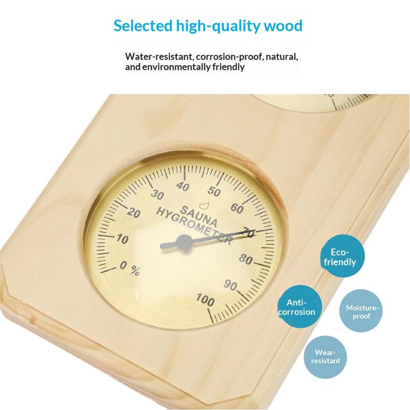 Dual Temperature And Humidity Meter Wall Mounted 2 In 1 Wooden Sauna Thermometer Hygrometer For Hotel Sauna Room