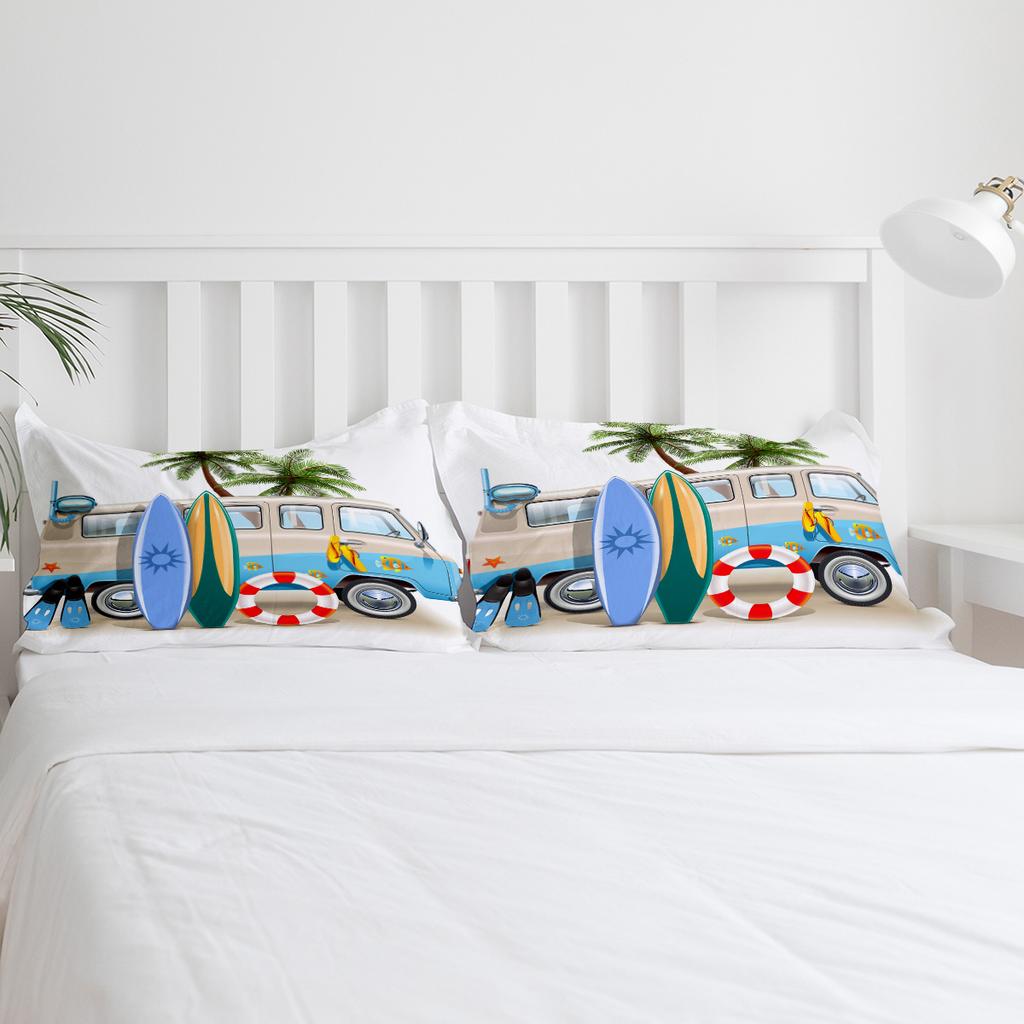 Vacation Car Surfboard Bedding Set 3pcs Boys Girls Duvet Cover Pillowcase Kids Adult Quilt Cover Double Bed Set Home Textile