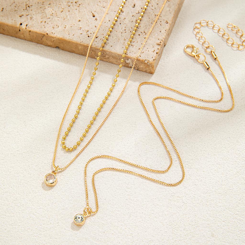 3 Fashionable and Simple Round Buckle Zircon Pendant Chains with Multi-layer Stacking Design for Women's Necklaces