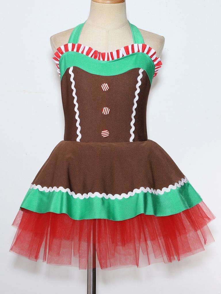 Kinder Mädchen Lebkuchenmann Kostüm Weihnachtstanz Ärmelloses Tutu Kleid Ärmelloses Kleid