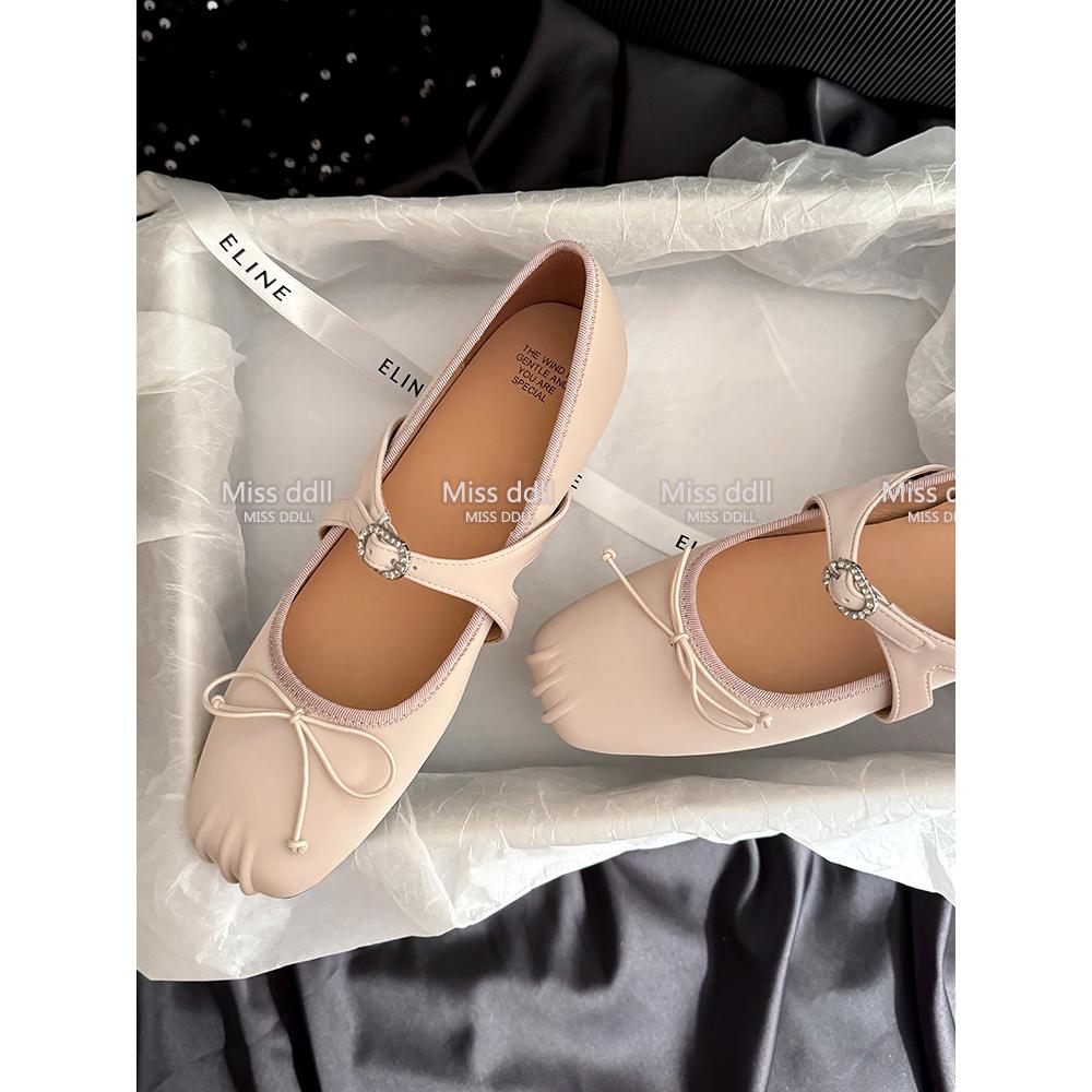 

French gentle ballet flats women s 2025 spring and summer new leather bow Mary Jane soft-soled beanie shoes 40 розовый