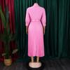 Women's New Fashion Lapel Long Sleeve High Waist Temperament Pressed Solid Color Dress