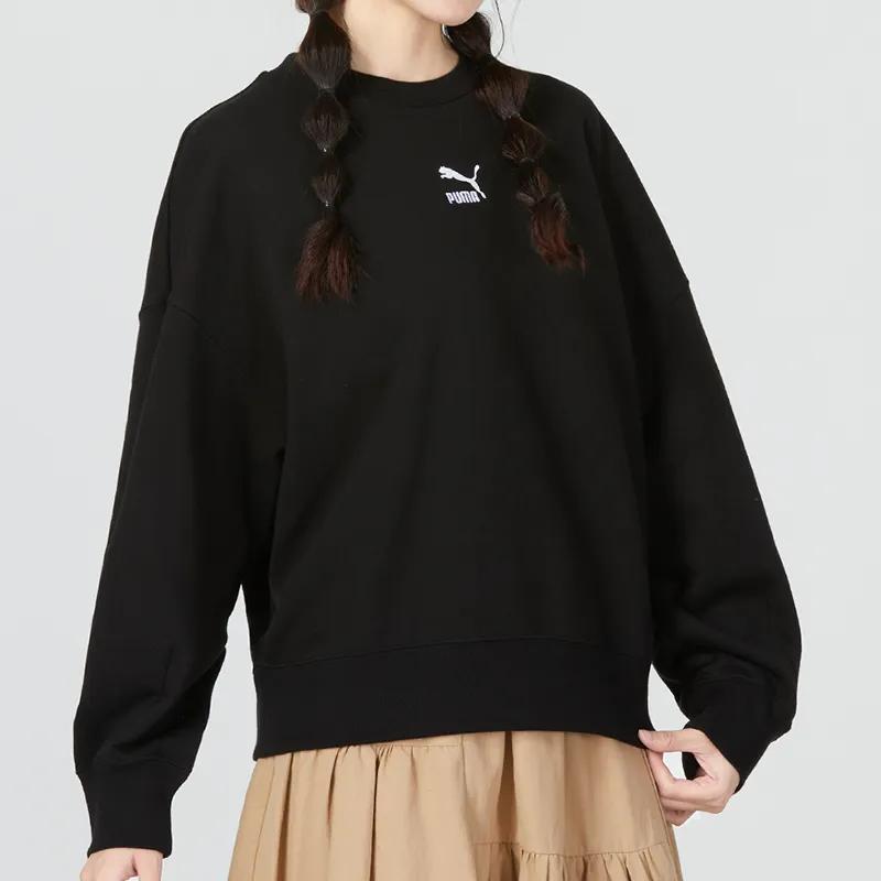 PUMA Sweatshirts Women's Black Crew Neck Moderate Straight Fit (Unisex) Sweatshirts 673570 01