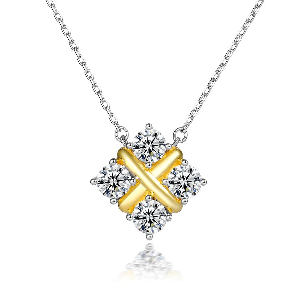 

S925 sterling silver X-letter necklace does not fade, European and American fashion women s square zircon pendant collarbone chain 925 silver платиновый
