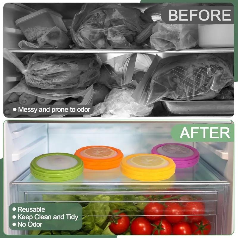 1-10PCS Silicone Food Storage Container Double Sided Lid Mini Fridge Organizer for Fruits Vegetables Fresh Keeping Kitchen Box
