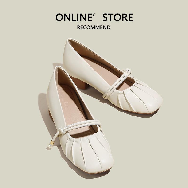 Mary Jane shoes with new autumn thick heels single shoes, women's small inner height increase, white small size 3233
