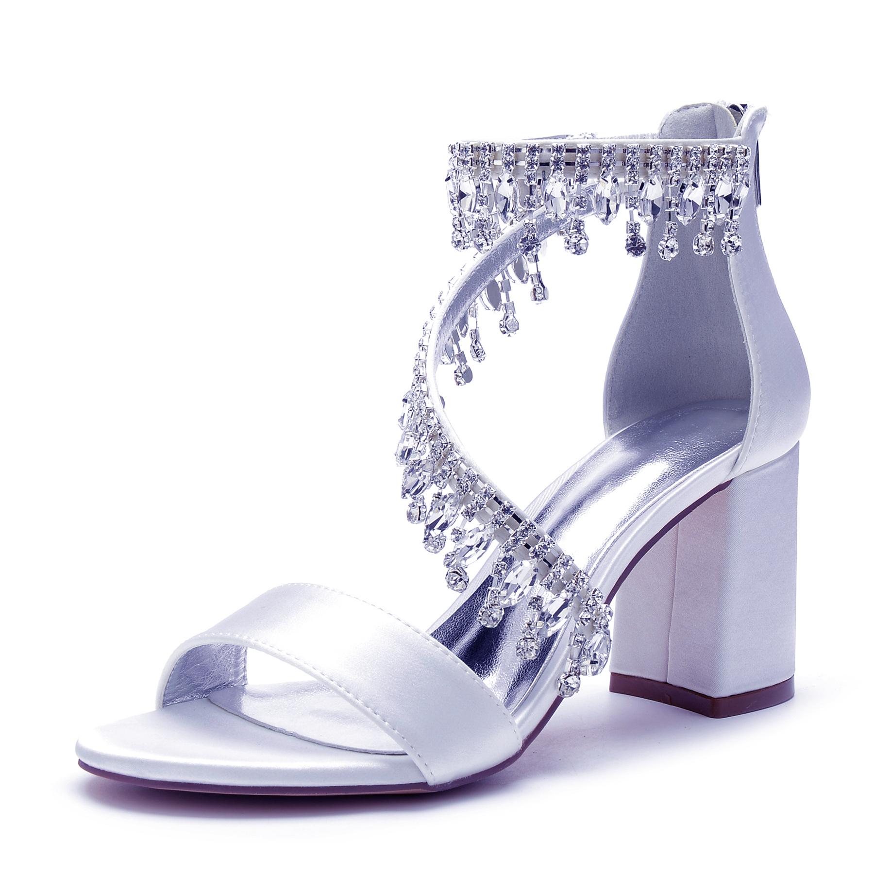 

Large size thick heel with rhinestone women s sandals satin pearl rhinestone high heel sandals 35 білий