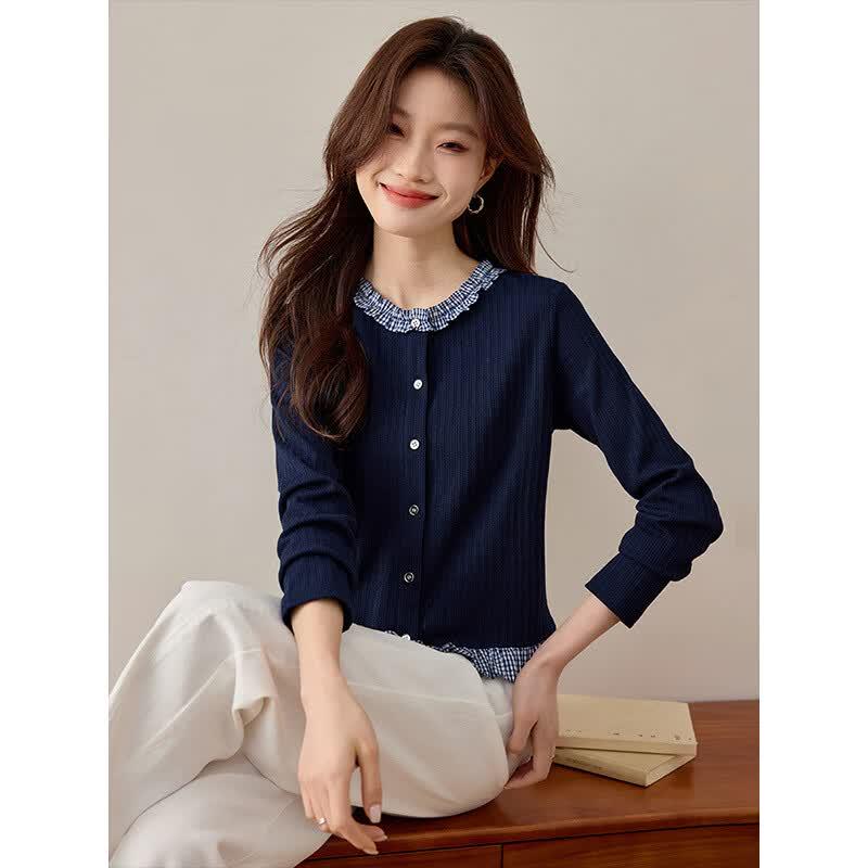 Women s Academy Style Faux Two-Piece Knit Sweatshirt S