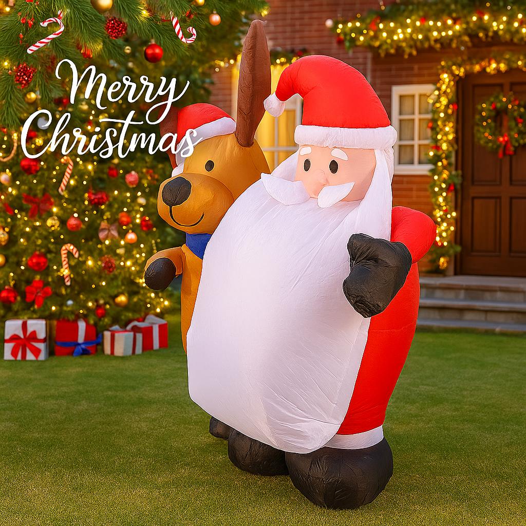 4.9FT Inflatable Santa Claus Reindeer Toy Xmas Yard Lawn Garden Party Decor with LED Lit Christmas Home Supplies Ornaments Gift