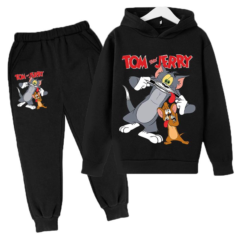 2026Autumn Casual tom jerry Cartoon Kids Boys Girls Print cool Long Sleeve Fleece Hooded Sweatshirt Long Pants Suit Festival Outdoor
