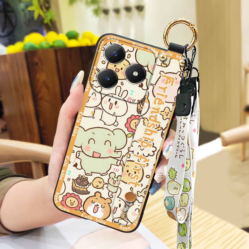 Ring Wrist Strap Phone Case For Realme C63 4G/C61 4G Back Cover Kickstand Anti-knock Silicone Cartoon Shockproof Durable