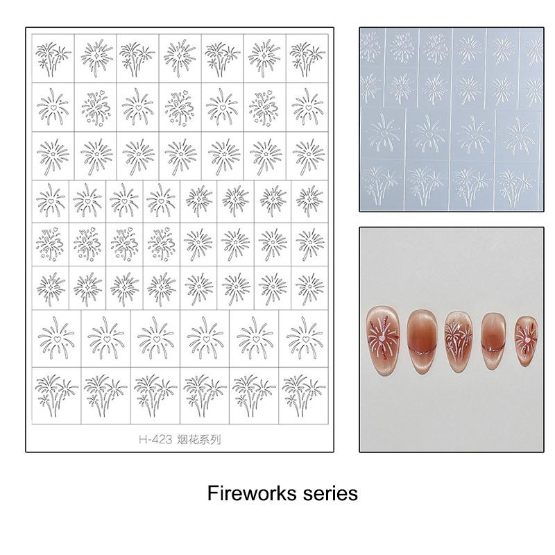 Flocon de neige creux transparent Feux d'artifice Cheval Autocollants pour ongles Pochoir aérographe Année du Cheval Série Nouvel An Décoration Autocollant pour ongles