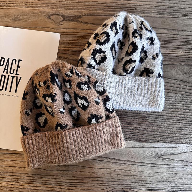 Leopard Print Knit Hat For Women Winter Warmth Breathability Fashionable Gift For Teens