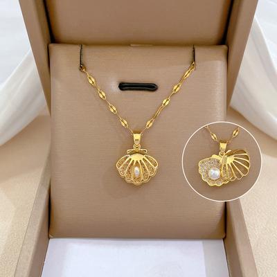 Einzigartige zu öffnende Muschelperlen-Anhänger-Halskette für Frauen, goldfarben, Edelstahl, Schlüsselbeinkette, Hochzeit, Party, Schmuck, Geschenke