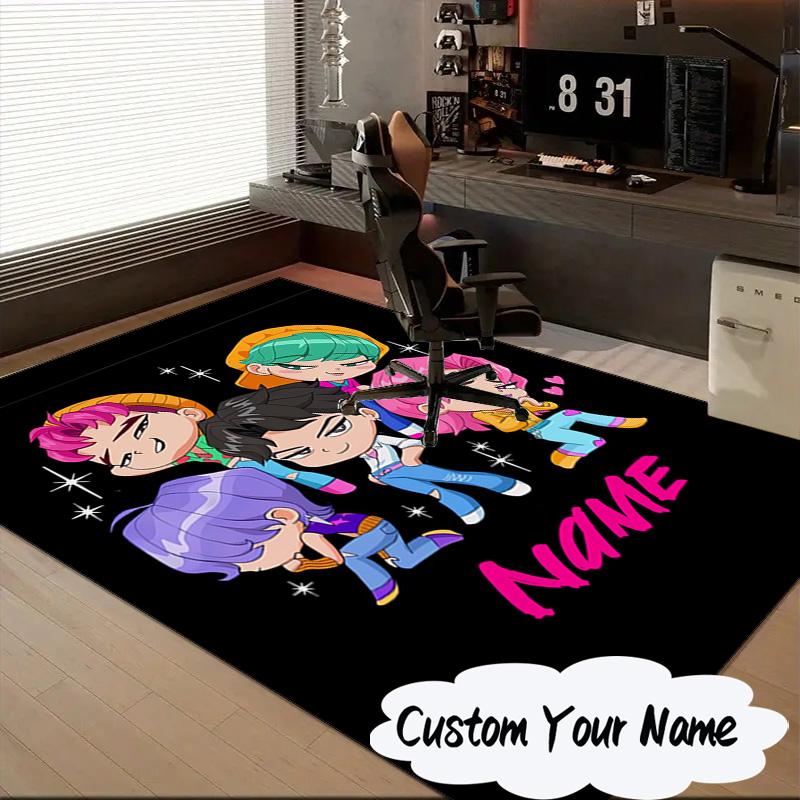 Custom Name KPop Cartoon Carpet, Chair Rug,Area Rug for Office Bedroom living rooms bedroom, Doormat decor Christmas fan gifts