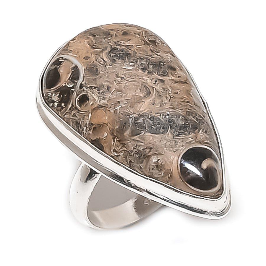 

Natural Turritella Fossil Gemstone 925 Sterling Silver Jewelry Ring Size 8 w9F33