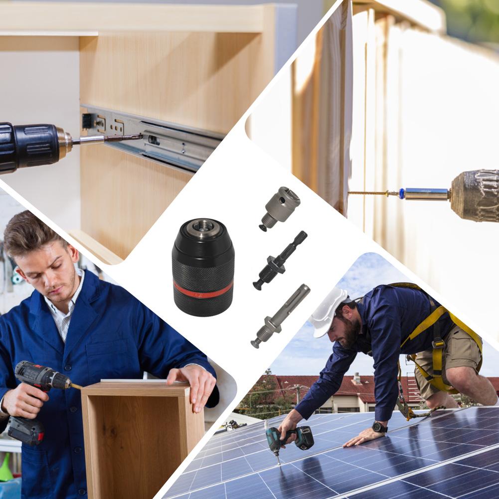 Professional Metal Heavy Duty 1/2-20UNF 0.8-13mm Keyless Drill Chuck Hex Shank/SDS/Socket Square Female Adapter Hardware Tools