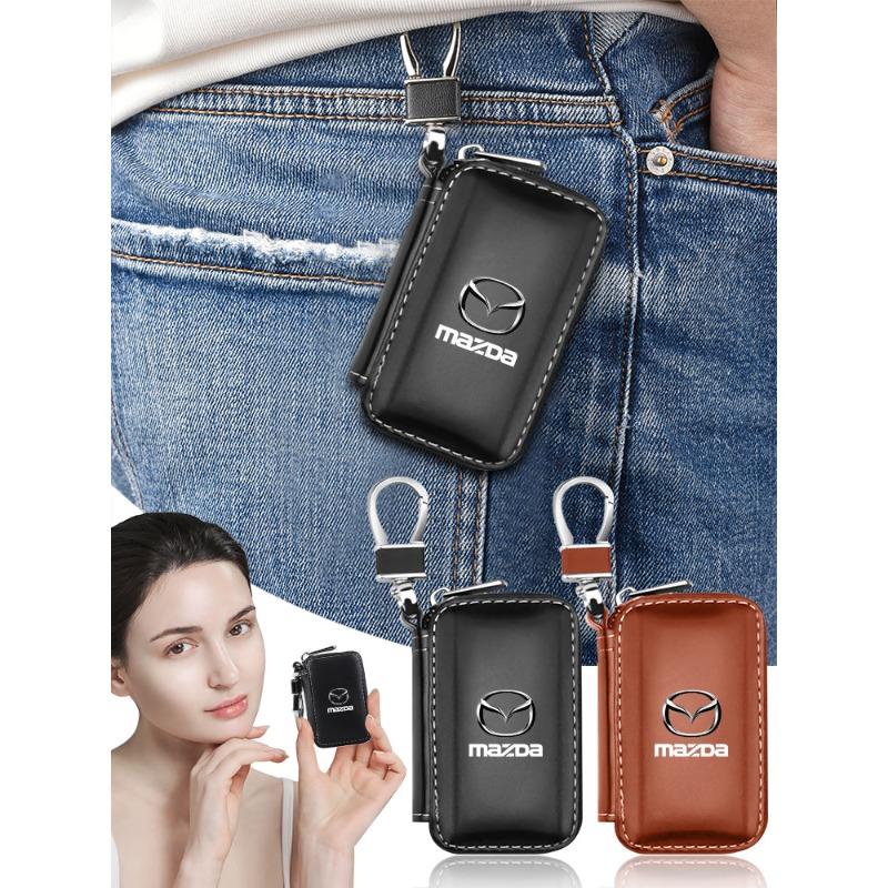 1 Stück Leder-Emblem Auto Schlüsselhülle Schlüsselanhänger Reißverschluss Schlüsselhülle Tasche Für Mazda CX5 2 CX3 CX9 MX5 RX8 Axela Demio MS CX5 2 Axela Demio Atenza MS GJI GH BK MP
