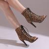 Women's High-heeled Cool Boots Spring and Summer New European and American Fine-heeled Large-size Leopard Print Fish Mouth Sandals