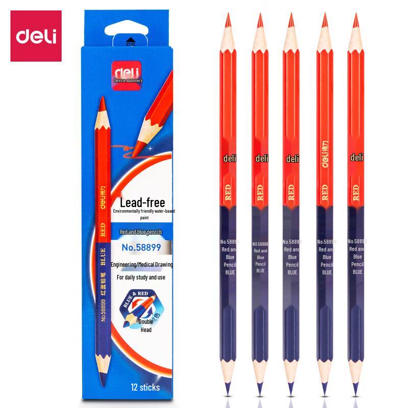 Deli 58899 Double-Ended Red Blue Pencils (12-Pack)