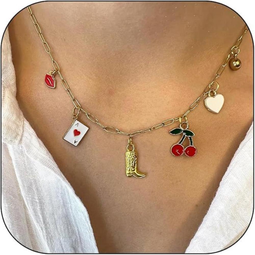 Paper Clip Necklace Bow Pentagram Shell Pearl Love Denim Boots Necklace