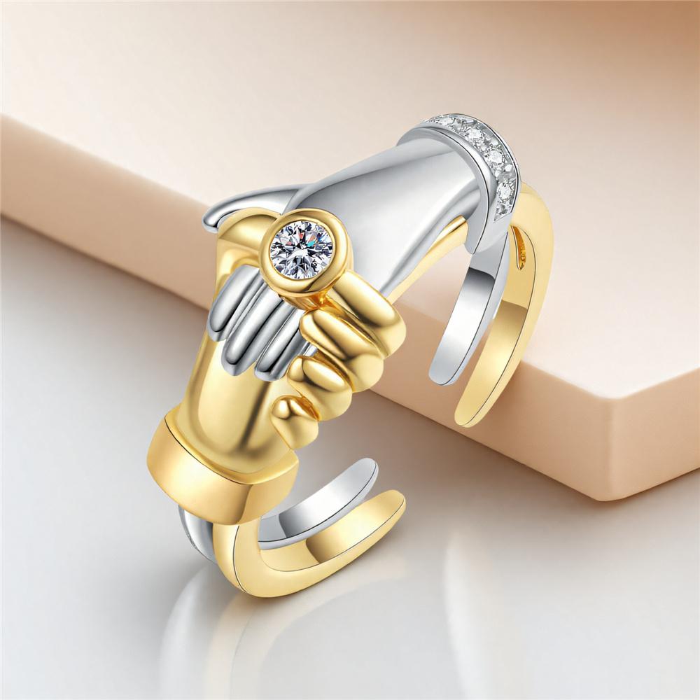 Cute Female White Zircon Open Wedding Rings Promise Adjustable Gold Color Engagement  For Women