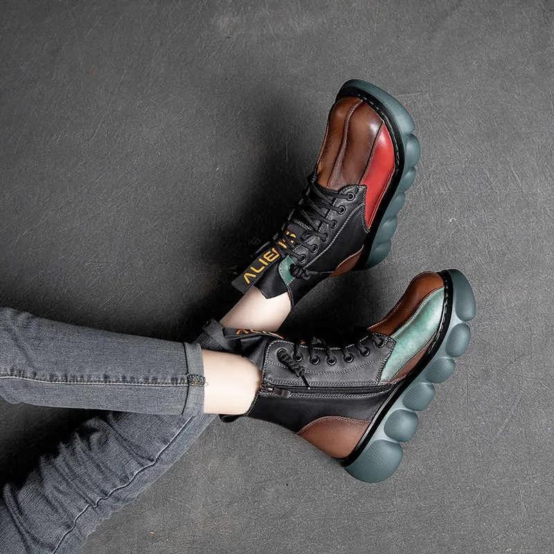 Jesień Nowe Damskie Botki Sznurowane Gruba Podeszwa Skórzane Modne Kolorowe Martiny