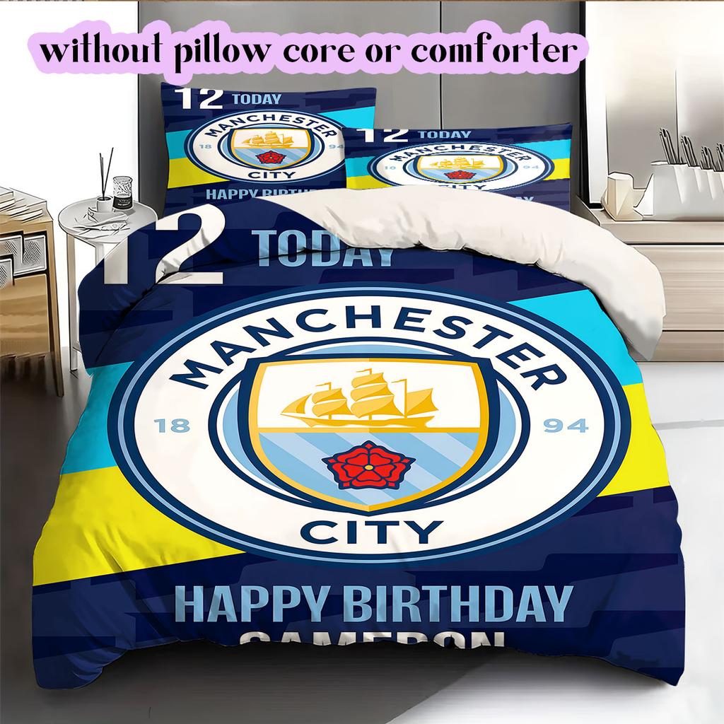 Manchester City Football Soccer Pattern Bedding,Quilt Set Quilt Cover Pillowcase Home Birthday Gift (1*duvet Cover+2*pillowcase,without Core)