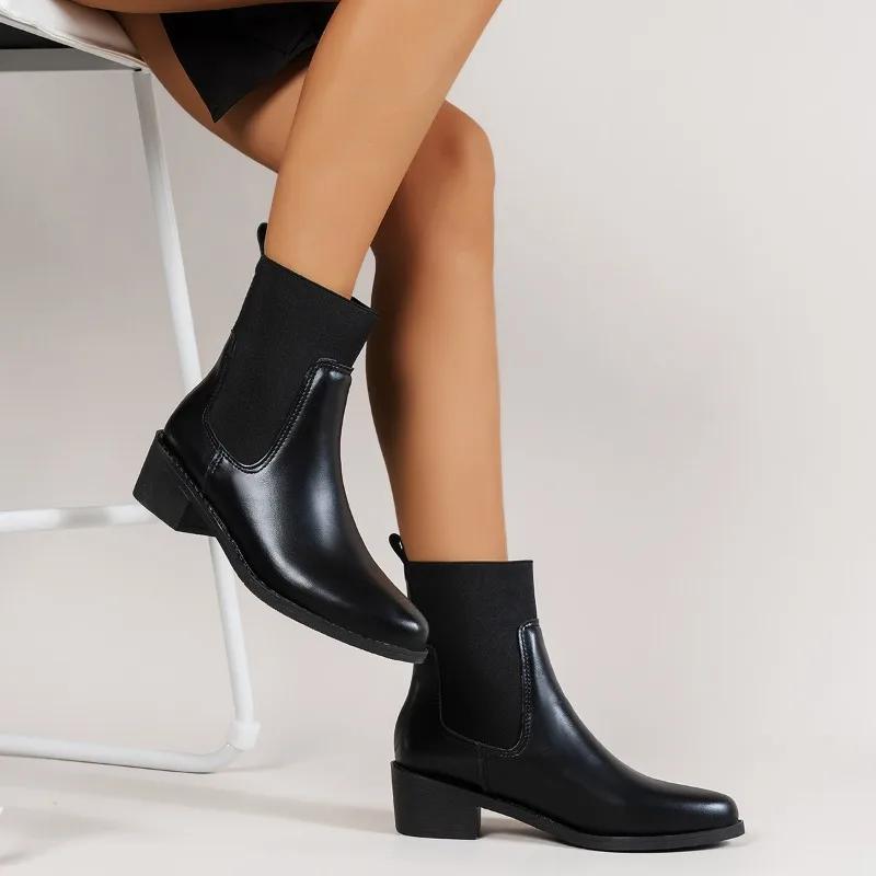 2024 New Fashion Solid Color Women's Boots Square Heel Pointed Toe Outer Wear Comfortable Short Boots Professional Women's Boots