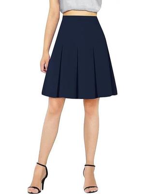 US Plus Size Women's Elegant Knee-Length Pleated Midi Skirt with Belt