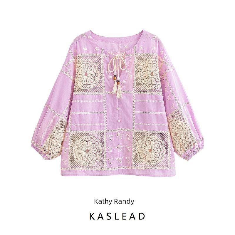Kaslead New Women clothes Western Style Fashion Simple Hollow Embroidery Shirts 8304708